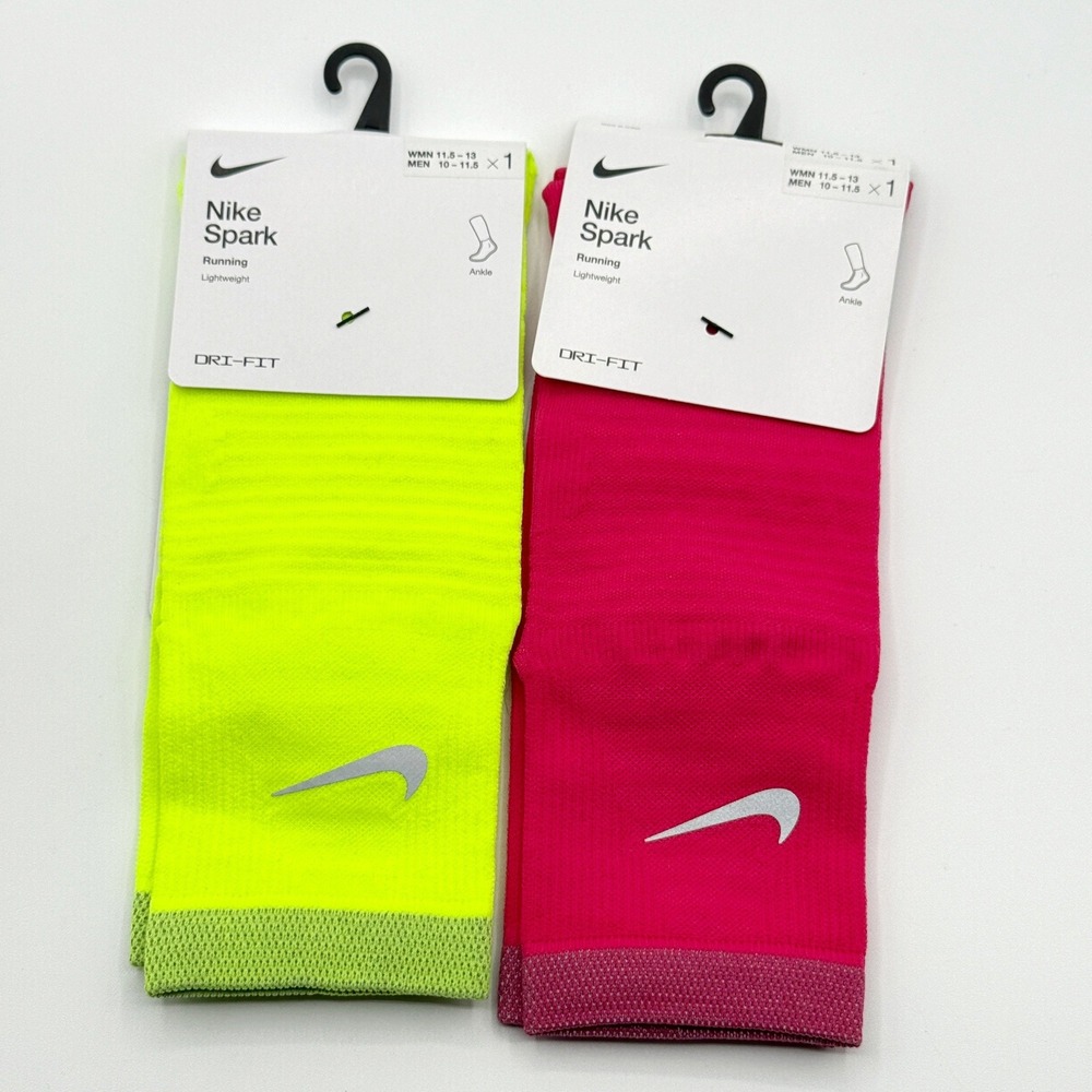 Nike‎ Spark Socks (2 Pair) Ankle, Lightweight Size 10 - 11.5 Mens Pink, Yellow